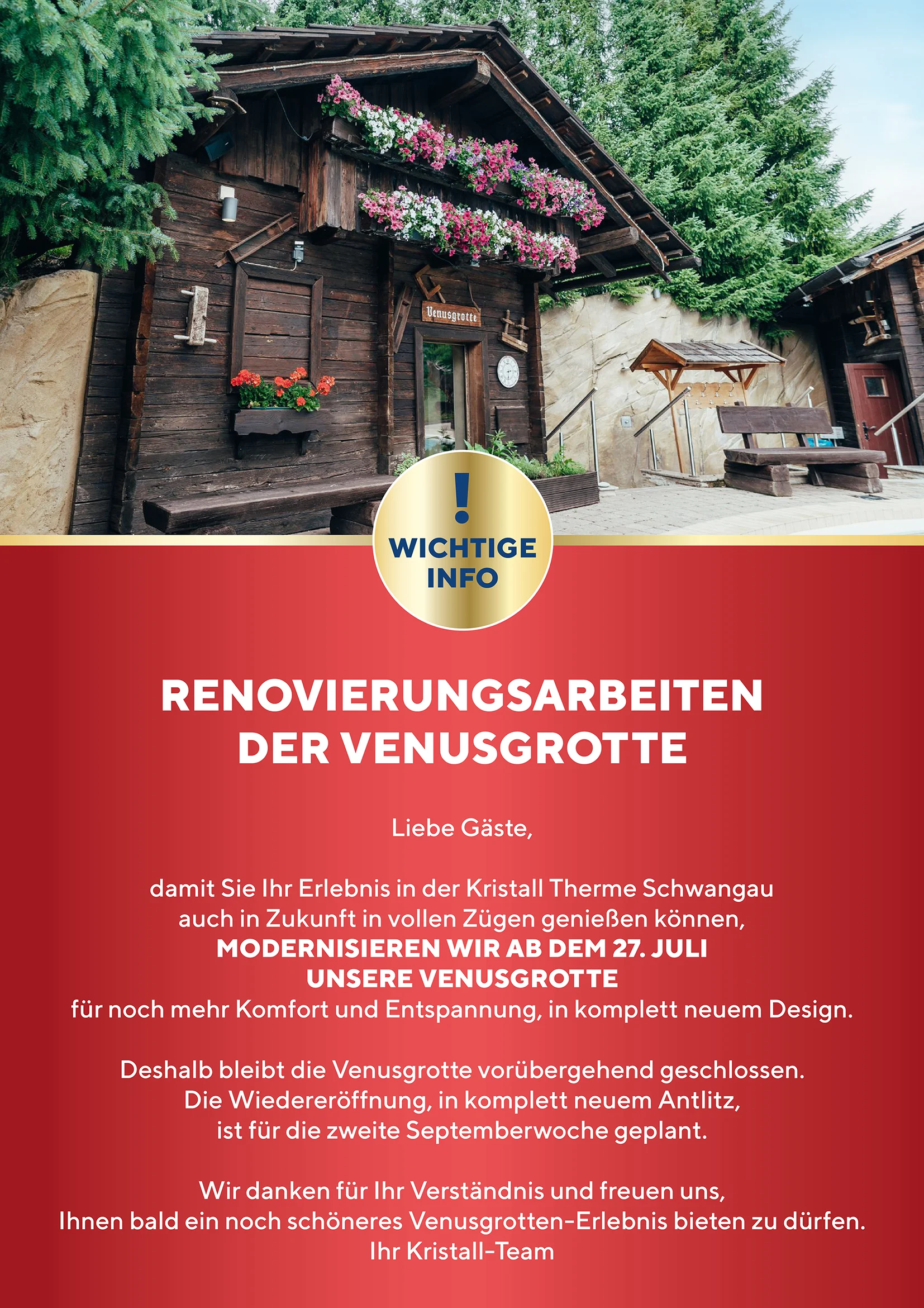 Venusgrotte vorübergehend geschlossen